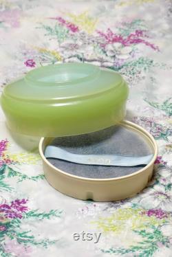 Vinyage Avon Collectable 1964 Rapture Powder Box with Original Puff Lime Ocean Green Vintage Vanity Collection