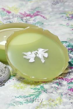 Vinyage Avon Collectable 1964 Rapture Powder Box with Original Puff Lime Ocean Green Vintage Vanity Collection