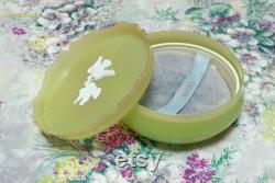 Vinyage Avon Collectable 1964 Rapture Powder Box with Original Puff Lime Ocean Green Vintage Vanity Collection