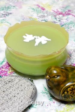 Vinyage Avon Collectable 1964 Rapture Powder Box with Original Puff Lime Ocean Green Vintage Vanity Collection