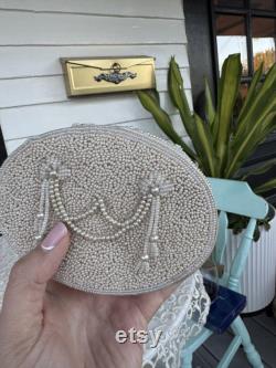Vtg Art Deco Terragrafics Delicate Cream Pearl Hand Beaded Keepsake Trinket Box
