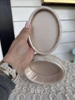 Vtg Art Deco Terragrafics Delicate Cream Pearl Hand Beaded Keepsake Trinket Box