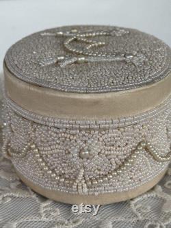 Vtg Art Deco Terragrafics Delicate Cream Pearl Hand Beaded Keepsake Trinket Box