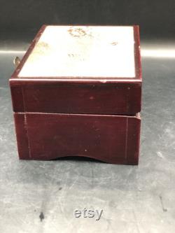 Vtg. Choking Art Japan. Red lacquered Peacock Trinket Box peacocks Flowers. 1970