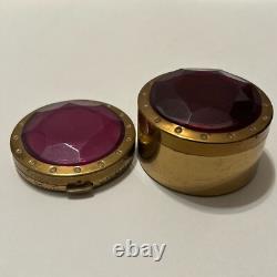 Vtg Hampden Vanity Set Powder Compact Trinket Box Purple Lucite Rhinestones