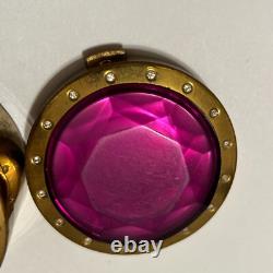 Vtg Hampden Vanity Set Powder Compact Trinket Box Purple Lucite Rhinestones