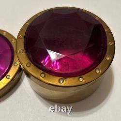 Vtg Hampden Vanity Set Powder Compact Trinket Box Purple Lucite Rhinestones
