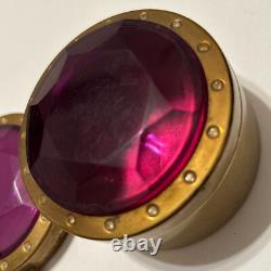 Vtg Hampden Vanity Set Powder Compact Trinket Box Purple Lucite Rhinestones