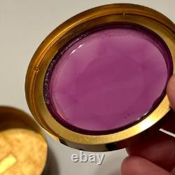 Vtg Hampden Vanity Set Powder Compact Trinket Box Purple Lucite Rhinestones