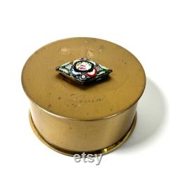 Vtg Henriette Livia brass metal Powder Trinket Box with Micro Mosaic Decoration