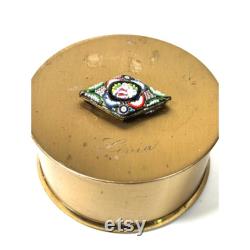 Vtg Henriette Livia brass metal Powder Trinket Box with Micro Mosaic Decoration