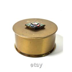 Vtg Henriette Livia brass metal Powder Trinket Box with Micro Mosaic Decoration