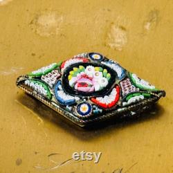 Vtg Henriette Livia brass metal Powder Trinket Box with Micro Mosaic Decoration