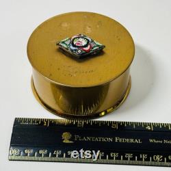 Vtg Henriette Livia brass metal Powder Trinket Box with Micro Mosaic Decoration