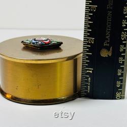 Vtg Henriette Livia brass metal Powder Trinket Box with Micro Mosaic Decoration