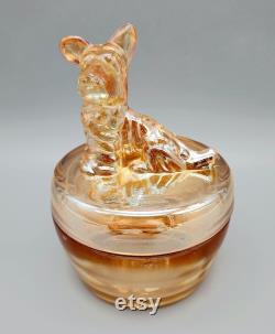 Vtg Iridescent Glass Powder Jar with Scottie Dog Lid