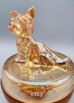 Vtg Iridescent Glass Powder Jar with Scottie Dog Lid