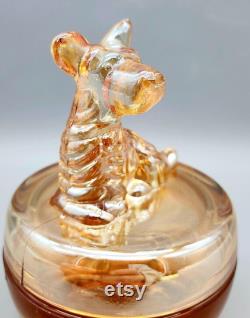 Vtg Iridescent Glass Powder Jar with Scottie Dog Lid