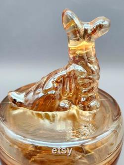 Vtg Iridescent Glass Powder Jar with Scottie Dog Lid