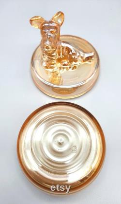 Vtg Iridescent Glass Powder Jar with Scottie Dog Lid