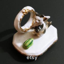 Vtg Kitty Cat Ceramic Trinket Ring Dish (b9)