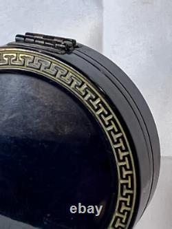 Vtg La Fleurette Compact NYC Greek Key Double Vanity Mirrored Powder Box