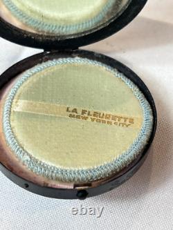 Vtg La Fleurette Compact NYC Greek Key Double Vanity Mirrored Powder Box