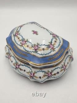 Vtg Limoges China Hand Painted Porcelain Large Dresser Powder Box Cobalt Gold