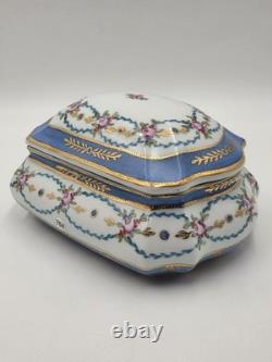 Vtg Limoges China Hand Painted Porcelain Large Dresser Powder Box Cobalt Gold