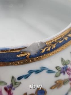 Vtg Limoges China Hand Painted Porcelain Large Dresser Powder Box Cobalt Gold