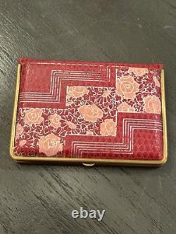 Vtg Mondaine Compact Book Style Leather Floral Dbl Vanity Rouge & Powder Box D2