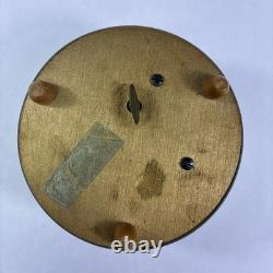 Vtg Silver Aluminum Round Vanity Powder Puff Music Trinket Box Flower Top Works