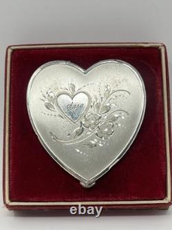 Vtg Sterling Silver La Mode Heart Compact WithPowder Puff &Mirror in Original Box