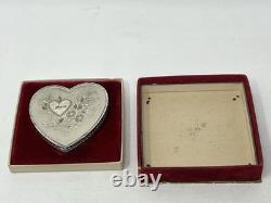 Vtg Sterling Silver La Mode Heart Compact WithPowder Puff &Mirror in Original Box