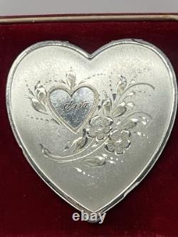 Vtg Sterling Silver La Mode Heart Compact WithPowder Puff &Mirror in Original Box