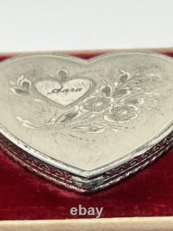 Vtg Sterling Silver La Mode Heart Compact WithPowder Puff &Mirror in Original Box