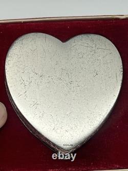 Vtg Sterling Silver La Mode Heart Compact WithPowder Puff &Mirror in Original Box