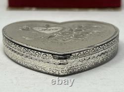 Vtg Sterling Silver La Mode Heart Compact WithPowder Puff &Mirror in Original Box