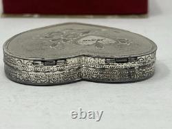 Vtg Sterling Silver La Mode Heart Compact WithPowder Puff &Mirror in Original Box