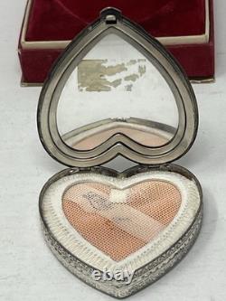 Vtg Sterling Silver La Mode Heart Compact WithPowder Puff &Mirror in Original Box