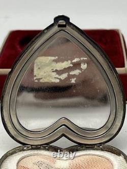 Vtg Sterling Silver La Mode Heart Compact WithPowder Puff &Mirror in Original Box