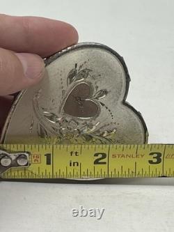 Vtg Sterling Silver La Mode Heart Compact WithPowder Puff &Mirror in Original Box