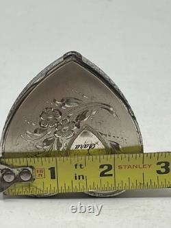 Vtg Sterling Silver La Mode Heart Compact WithPowder Puff &Mirror in Original Box