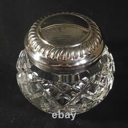 WATERFORD CANDY or POWDER BOX, Cut Lead Crystal & Silverplate, 4, IRELAND