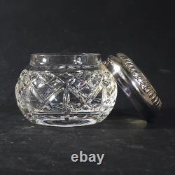 WATERFORD CANDY or POWDER BOX, Cut Lead Crystal & Silverplate, 4, IRELAND