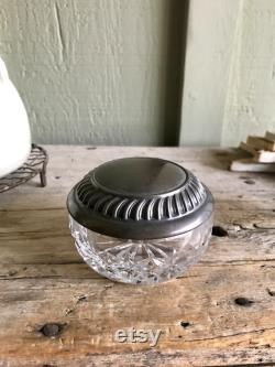 Waterford Crystal Powder Jar With Lid Silver Plate Iveagh Pattern Vanity Jar 3.50 Inch Diameter 2.50 Inch Height Patina