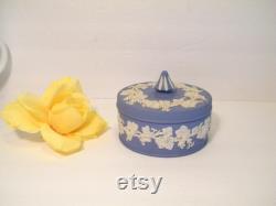Wedgewood Blue Jasperware Powder Dish, Vintage 1950s Covered Bowl with Tent Style Handle, Jewelry Dish, or other uses