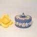 Wedgewood Blue Jasperware Powder Dish, Vintage 1950s Covered Bowl with Tent Style Handle, Jewelry Dish, or other uses