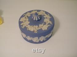Wedgewood Blue Jasperware Powder Dish, Vintage 1950s Covered Bowl with Tent Style Handle, Jewelry Dish, or other uses