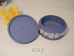 Wedgewood Blue Jasperware Powder Dish, Vintage 1950s Covered Bowl with Tent Style Handle, Jewelry Dish, or other uses